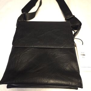 Men's Black Leather-Effect Messenger Bag with Adjustable Strap
